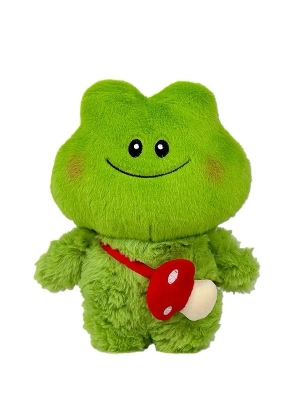 Plush Green Frog with Red Mushroom Bag